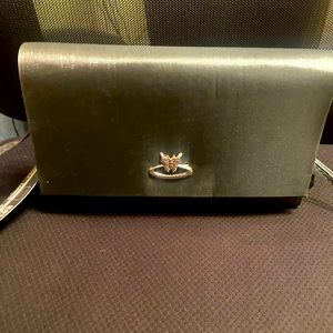 Lulane envelope shoulder bag in silver grey satin.